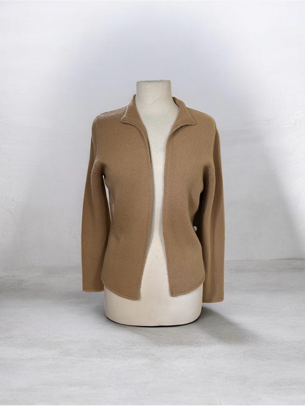 White + Warren Womens Cashmere Open Front Cardigan Tan Sz L Minimalist Neutral